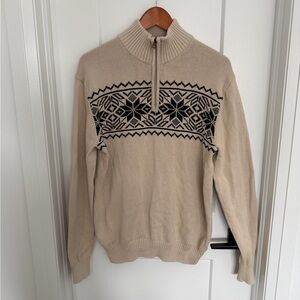 Weatherproof Beige Zip-Up Nordic Pattern Sweater